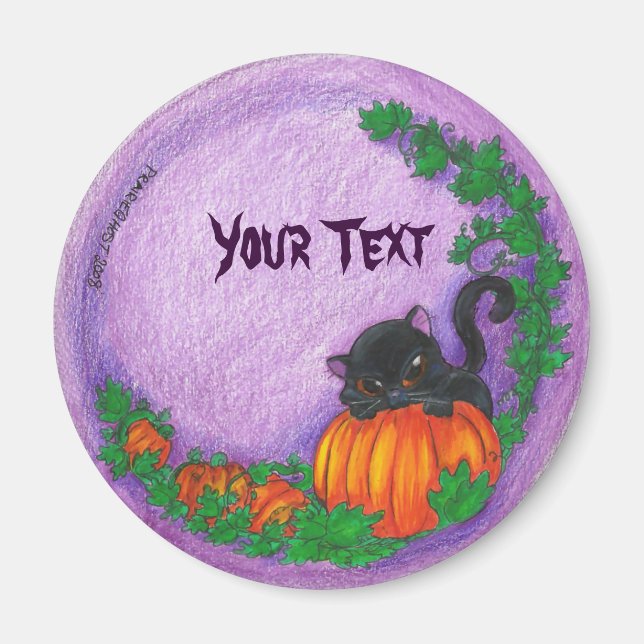Imã Magnets de Halloween de Gato Negro (Frente)