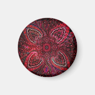 Imã Magnífico Paisley Vermelho em Fundo Preto