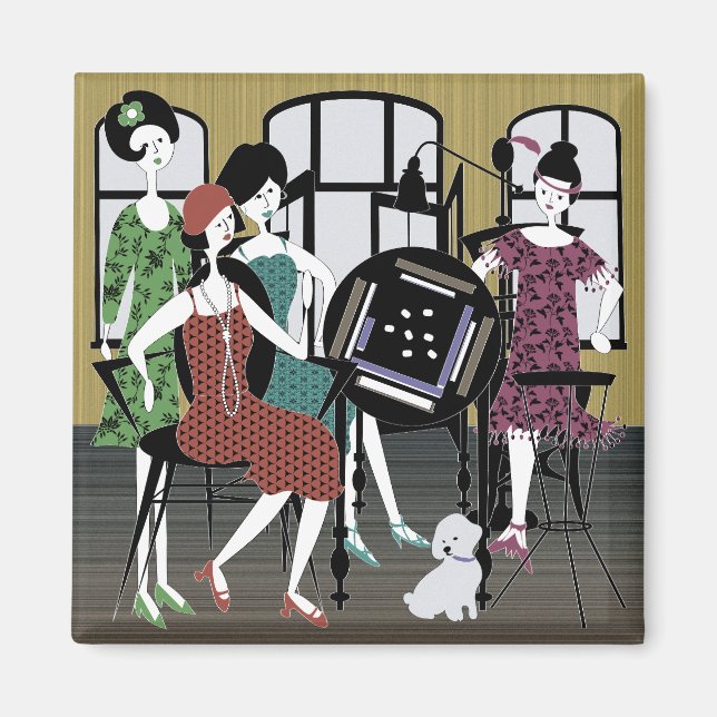 Imã Mah Jongg Flappers Dog Magnet (Frente)