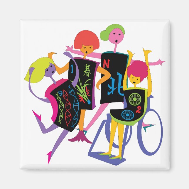 Imã Mah Jongg Happy Dance White Magnet (Frente)