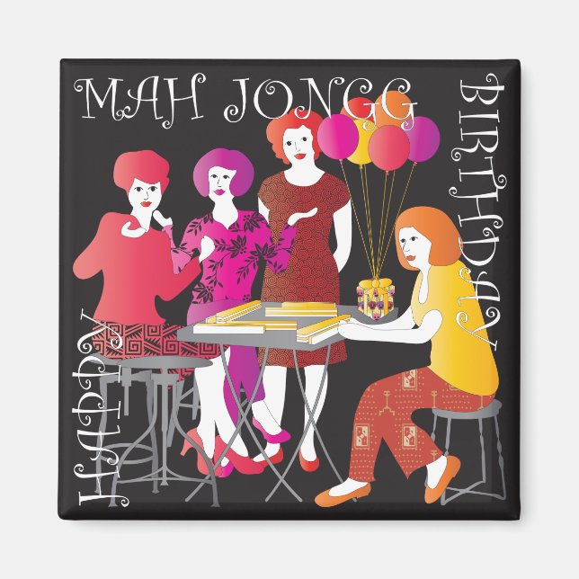 Imã Mah Jongg Presente Magnet de Aniversário (Frente)