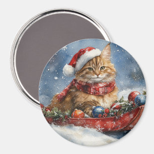 Imã Maine Coon Cat em Sledge Deixe nevar Natal