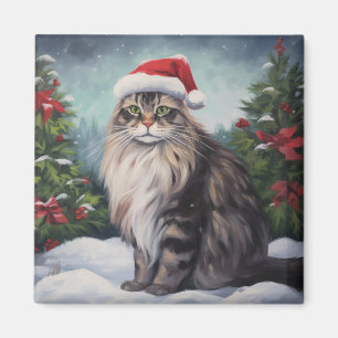Imã Maine Coon Cat no Natal da Neve