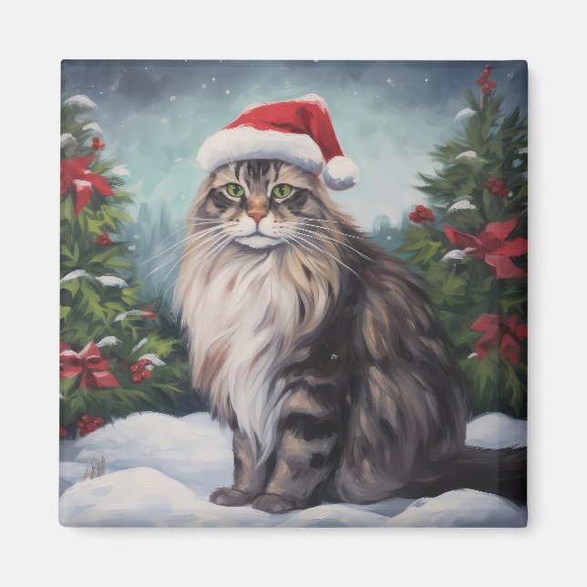 Imã Maine Coon Cat no Natal da Neve (Frente)
