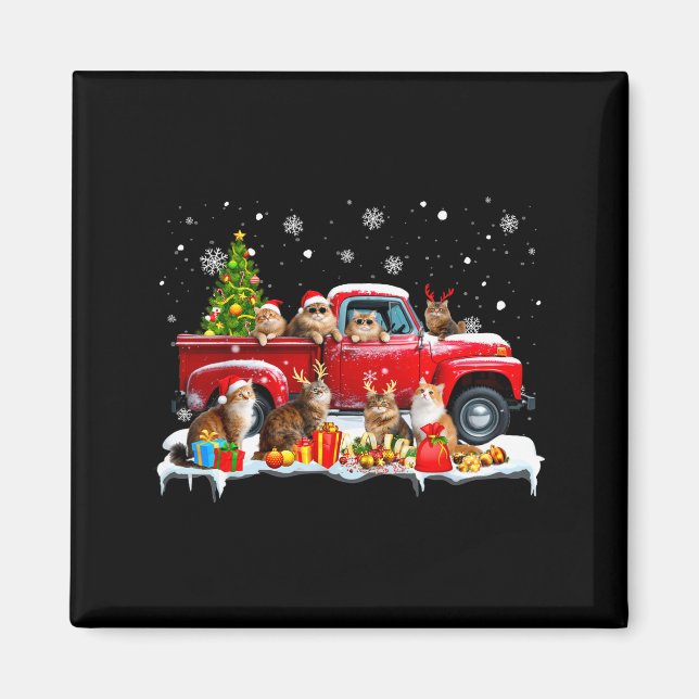 Imã Maine Coon Cat Red Truck Christmas Tree Santa Ugly (Frente)