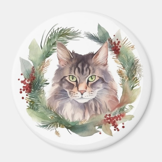 Imã Maine Coon Cat Wreath Festivo Kitten (Frente)