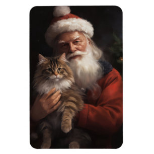 Ímã Maine Coon Com o Papai Noel Festivo Natal 