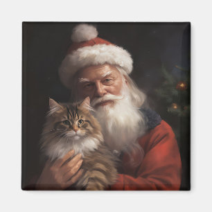 Imã Maine Coon Com o Papai Noel Natal Festivo