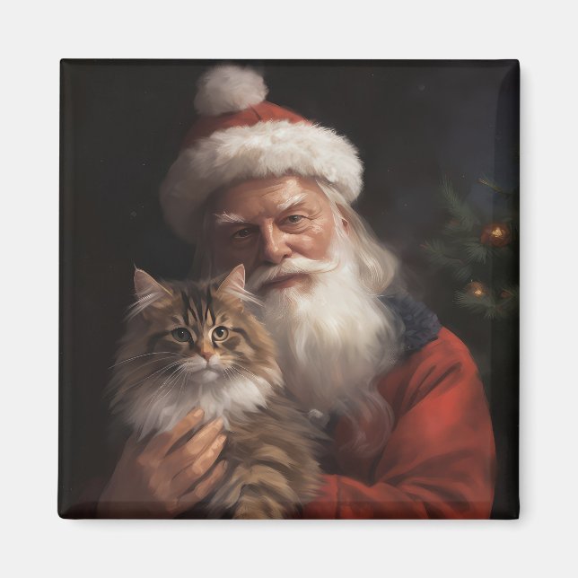 Imã Maine Coon com Papai Noel Natal Festivo (Frente)