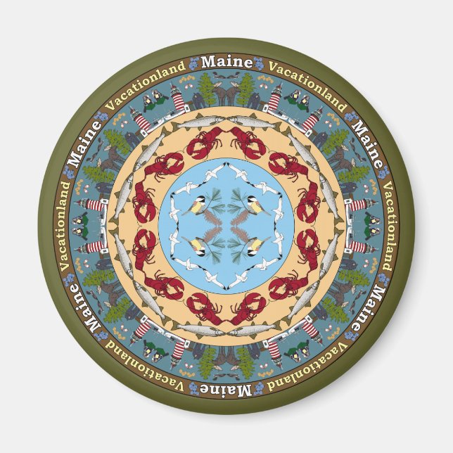 Imã Maine State Mandala Magnet (Frente)