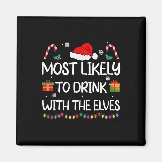 Imã Mais Propenso a Beber com a Família de Elfos Natal (Frente)