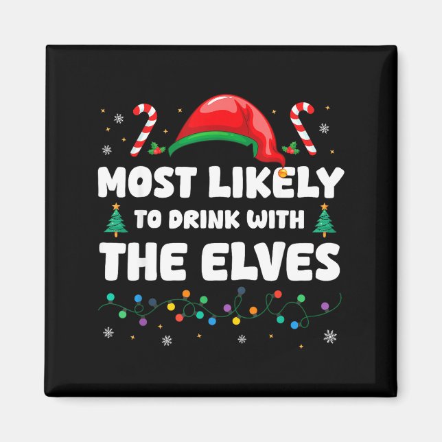 Imã Mais Propenso a Beber com os Elfos Humor de Natal (Frente)