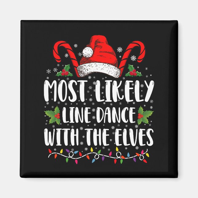 Imã Mais Propenso a Dançar em Linha com os Elfos Natal (Frente)