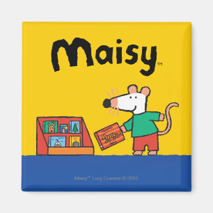 Imã Maisy com livros da biblioteca