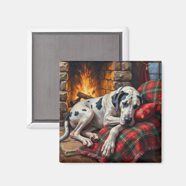 Imã Majestic Great Dane Asleep by Fireplace Cozy (Front/Back)