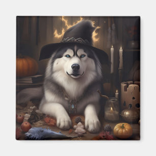 Imã Malamute do Alasca Abóboras Dia das Bruxas Assusta