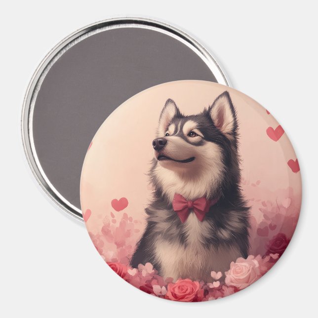 Imã Malamute do Alasca com Rosas - Dia dos Namorados  (Front/Back)