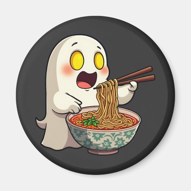Imã Malandro Halloween Pastel Kawaii Ghost Eating Rame (Frente)