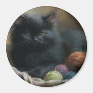 Imã Maldito Companheiro de tricô Gatinho Preto Com Fio