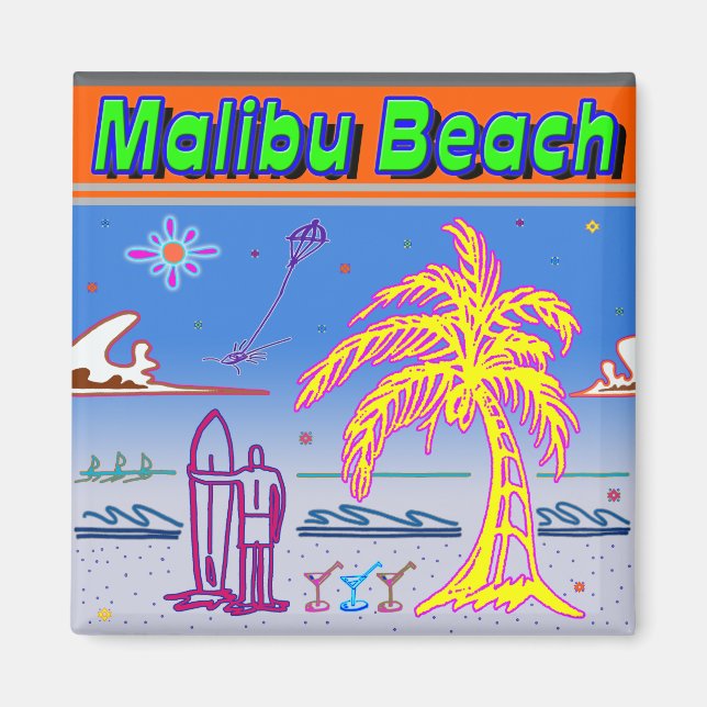 Imã "Malibu Beach" Surfer Magnet (Frente)