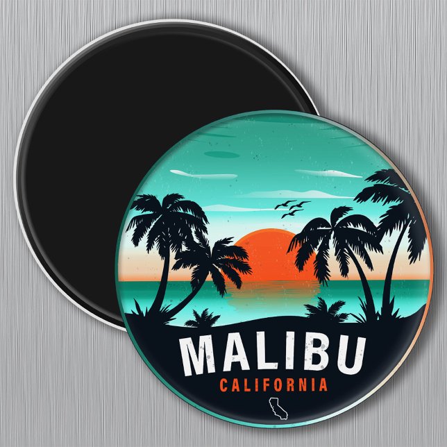 Imã Malibu California Retro Sunset Souvenirs (Criador carregado)