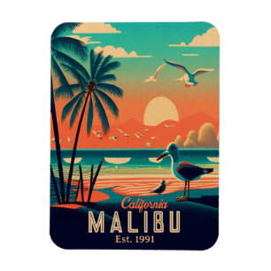 Ímã Malibu California Retro Sunset Souvenirs 1950