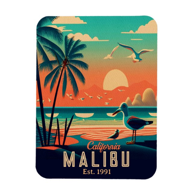 Ímã Malibu California Retro Sunset Souvenirs 1950 (Vertical)