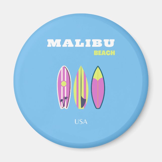 Imã Malibu, praia Malibu, Tropical, Preppy, Blue (Frente)