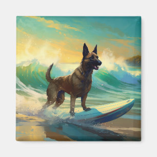 Imã Malinoi Belga Pintura de Surf na Praia