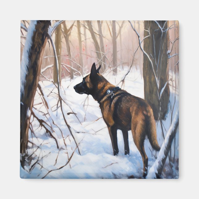 Imã Malinois Belga Deixe Nevar Natal (Frente)