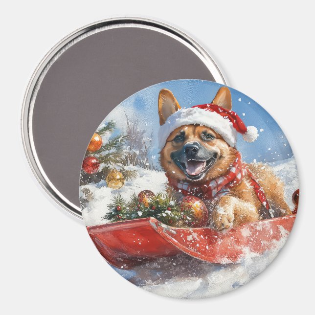 Imã Malinois Belga em Trenó Deixe Nevar Natal (Front/Back)