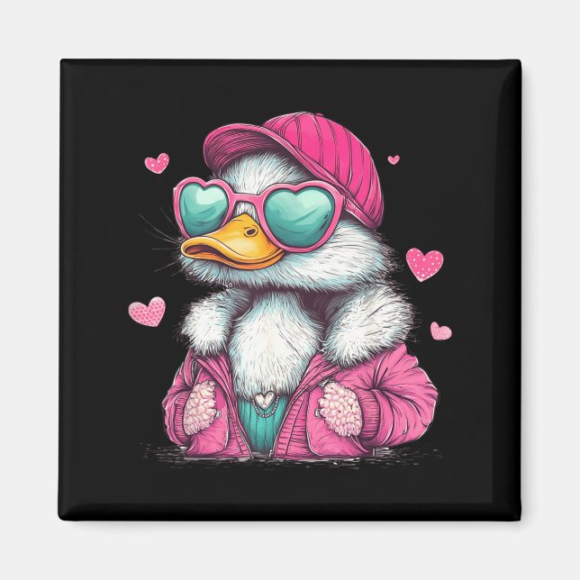 Imã Mallard Duck Hunting Funny Valentine's Day Heart G (Frente)