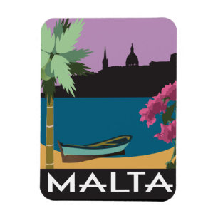 Ímã Malta com ilustração do estilo das viagens vinta