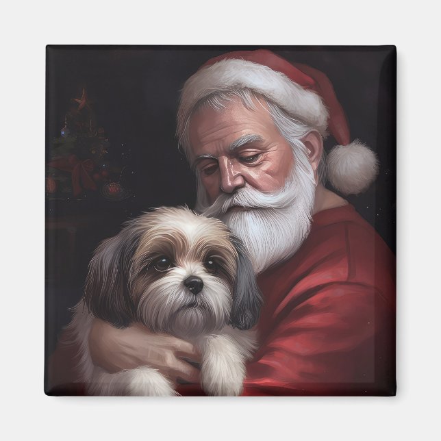 Imã Malti Tzu Com Papai Noel Natal Festivo (Frente)