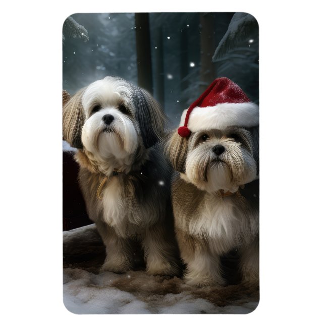 Ímã Malti tzu Snowy Sleigh Decoração de Natal (Vertical)