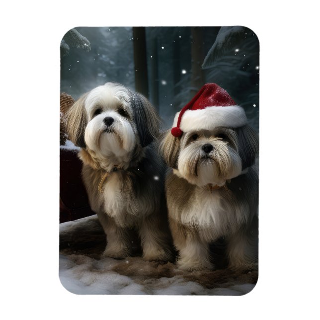 Ímã Malti tzu Snowy Sleigh Decoração de Natal (Vertical)