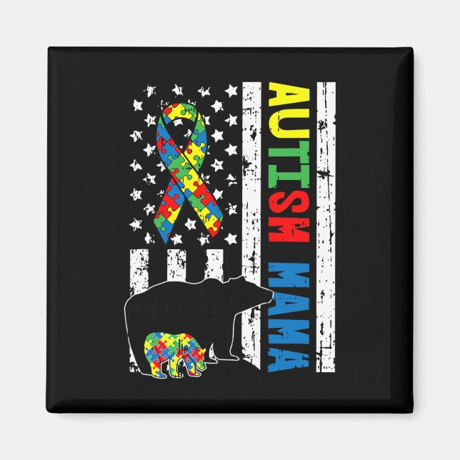 Imã Mama Bear Correspondendo Autismo Familiar Oferece  (Frente)