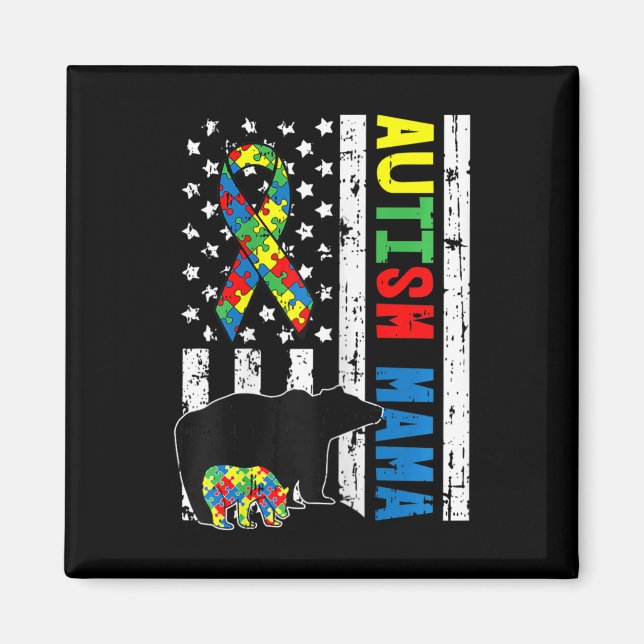 Imã Mama Bear Correspondendo Autismo Familiar Oferece  (Frente)