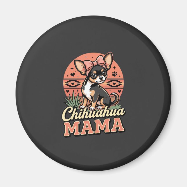Imã Mamãe Chihuahua Fofa com Laço Mãe de Cachorro (Frente)