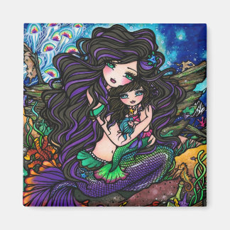 Imã Mamãe e Baby Mermaid Fantasy Marine Art Hannah Lyn