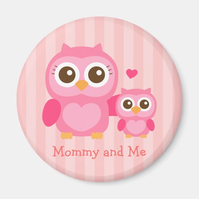 Imã Mamãe e Eu, Coruja Bebê Fofa, Rosa (Frente)