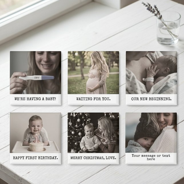 Imã Mamãe Mãe | Foto Personalizada do Primeiro Dia das (Minimalist Engagement Photo Magnet Gift to Fiancé | Personalized Christmas Gift Custom Photo Magnet)