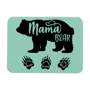 Ímã Mamãe Urso com 3 pegadas de patas (nomes personali