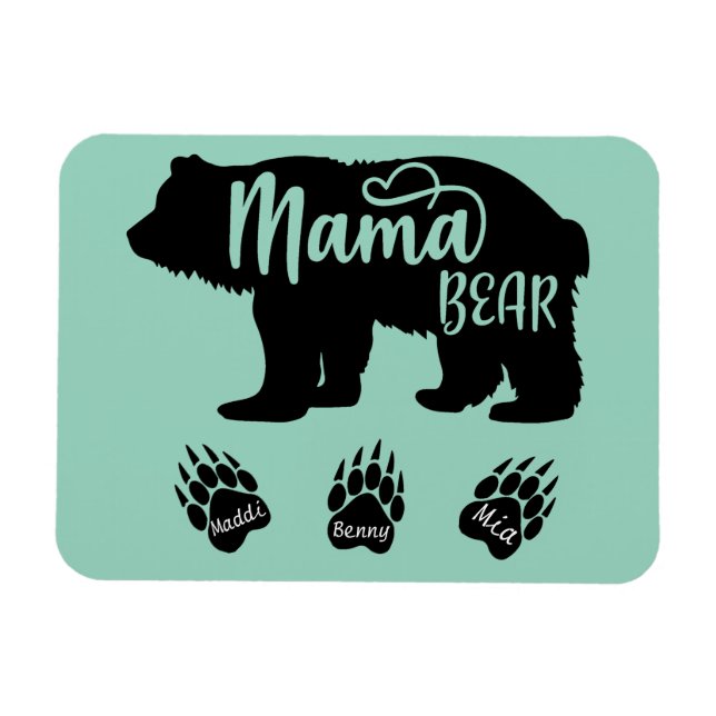 Ímã Mamãe Urso com 3 pegadas de patas (nomes personali (Horizontal)