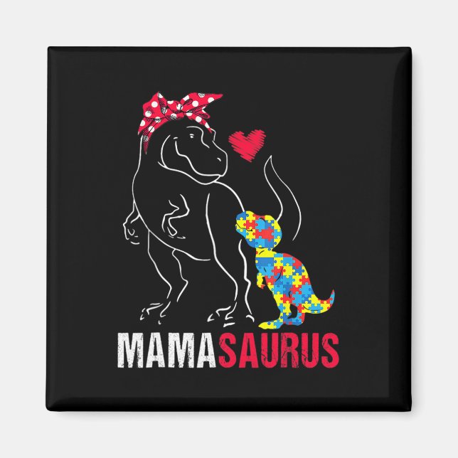 Imã Mamasauro T Rex Dinossaur Mama Saurus Autism Aware (Frente)