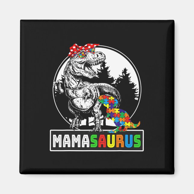 Imã Mamasauro T Rex Dinossaur Mama Saurus Autism Aware (Frente)