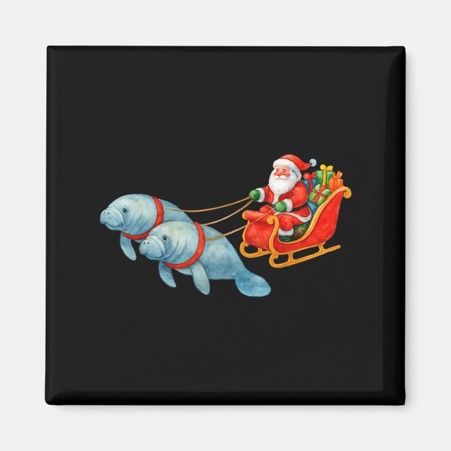 Imã Manatee Santa Christmas Sleigh - Funny Manatee Xma (Frente)