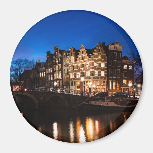 Imã Manchas de canal de Amsterdã à noite (Frente)