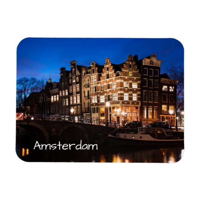 Ímã Manchas de canal de Amsterdã à noite (Horizontal)