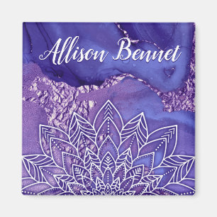 Imã Mandalá Aquarela Roxo Branco Personalizado